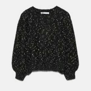Zara Balloon Black Gold Dot Crop Sweater - Med
